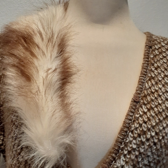 OONA & MAUD FAUX FUR NECK LONG CARDIGAN J867 - Picture 6 of 8